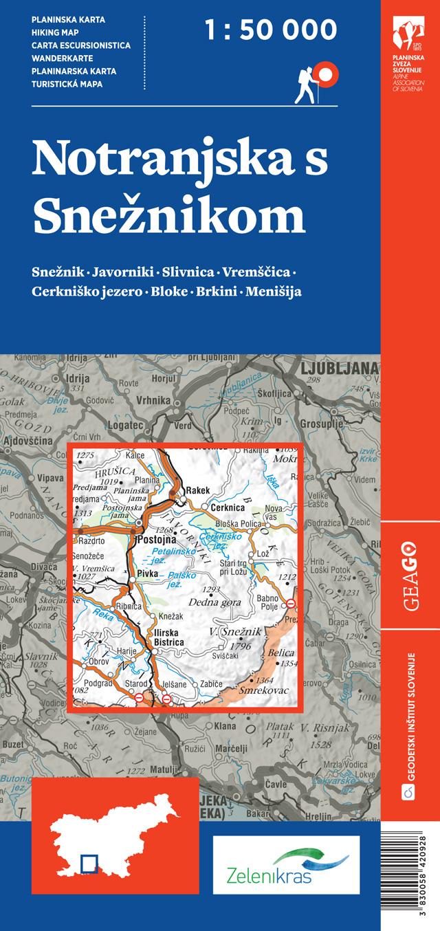 Planinska karta Notranjska s Snežnikom