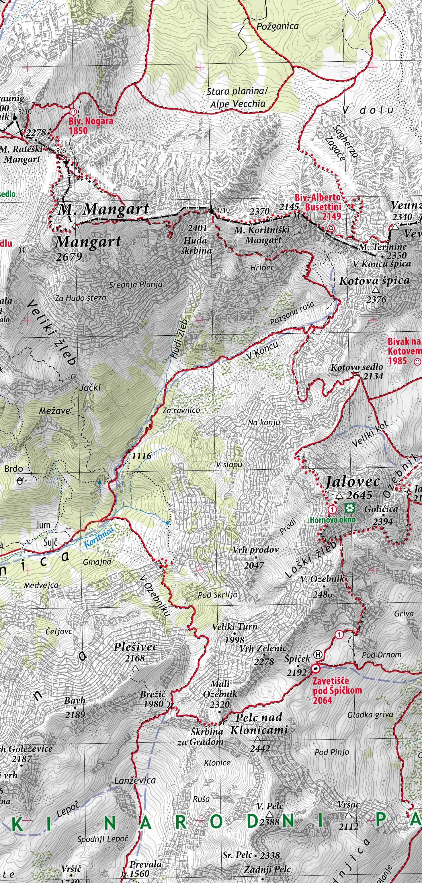 Planinska karta Jalovec in Mangart